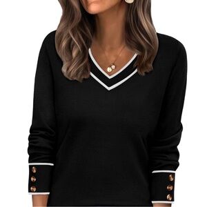 Chic Black V-Neck Sweater with Button Details